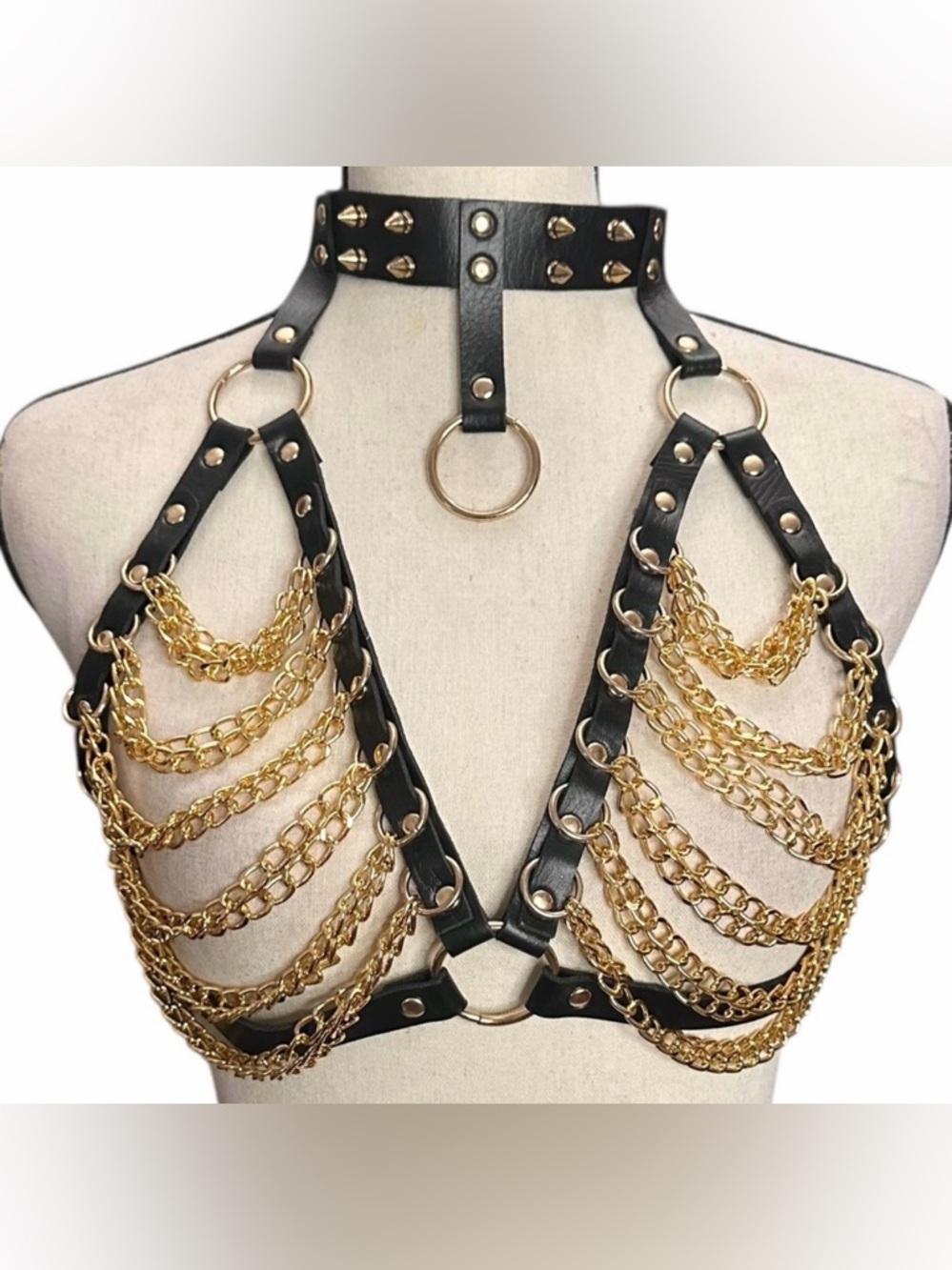 Widow Harness OS Choker Chains Spikes Brazen Tactics Gold Necklace Dolls Kill